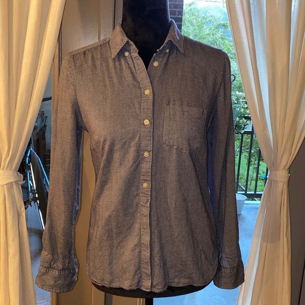 Gap XS denim navy oxford button down longsleeve shirt womens top business casual - Picture 2 of 14